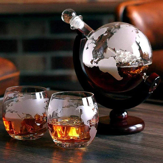 Ensemble carafe a whisky globe+2 verres