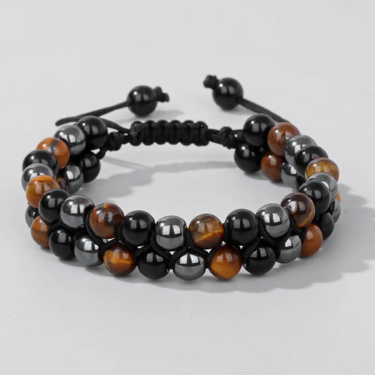 Bracelet œil de tigre pour hommes, pierre naturelle, hématite.